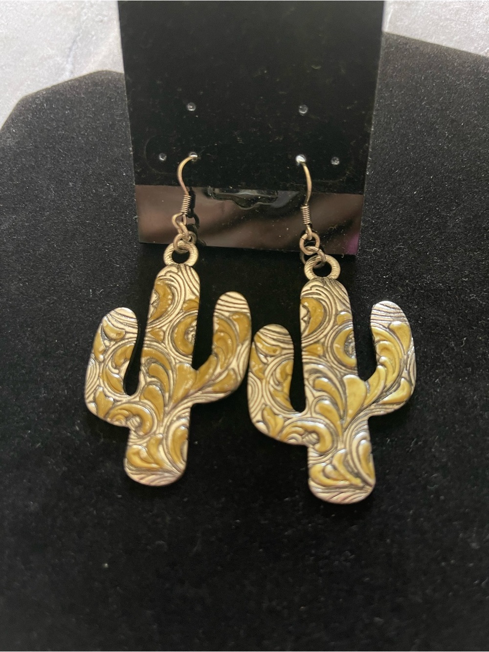 Handcrafted Silver /Goldtone Cactus Dangle Earrings - Unbranded